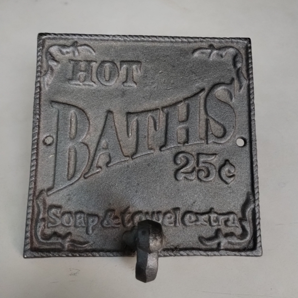 Hot Baths 25 Cents Soap & Towel Extra Cast Iron Bath Decor Hook Retro